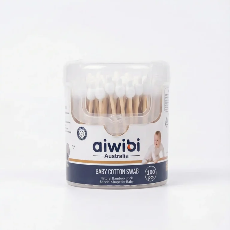 Aiwibi Baby Cotton Swabs 100pcs Pack - Natural Bamboo Stick with Safety Shape for Babies