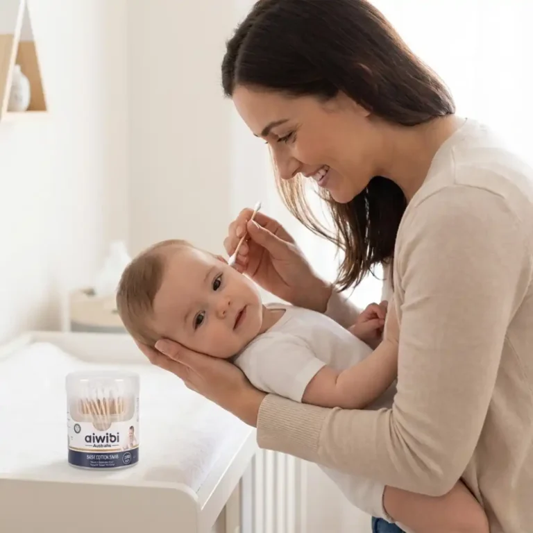 Aiwibi Baby Cotton Swabs 100pcs Pack - Natural Bamboo Stick with Safety Shape for Babies