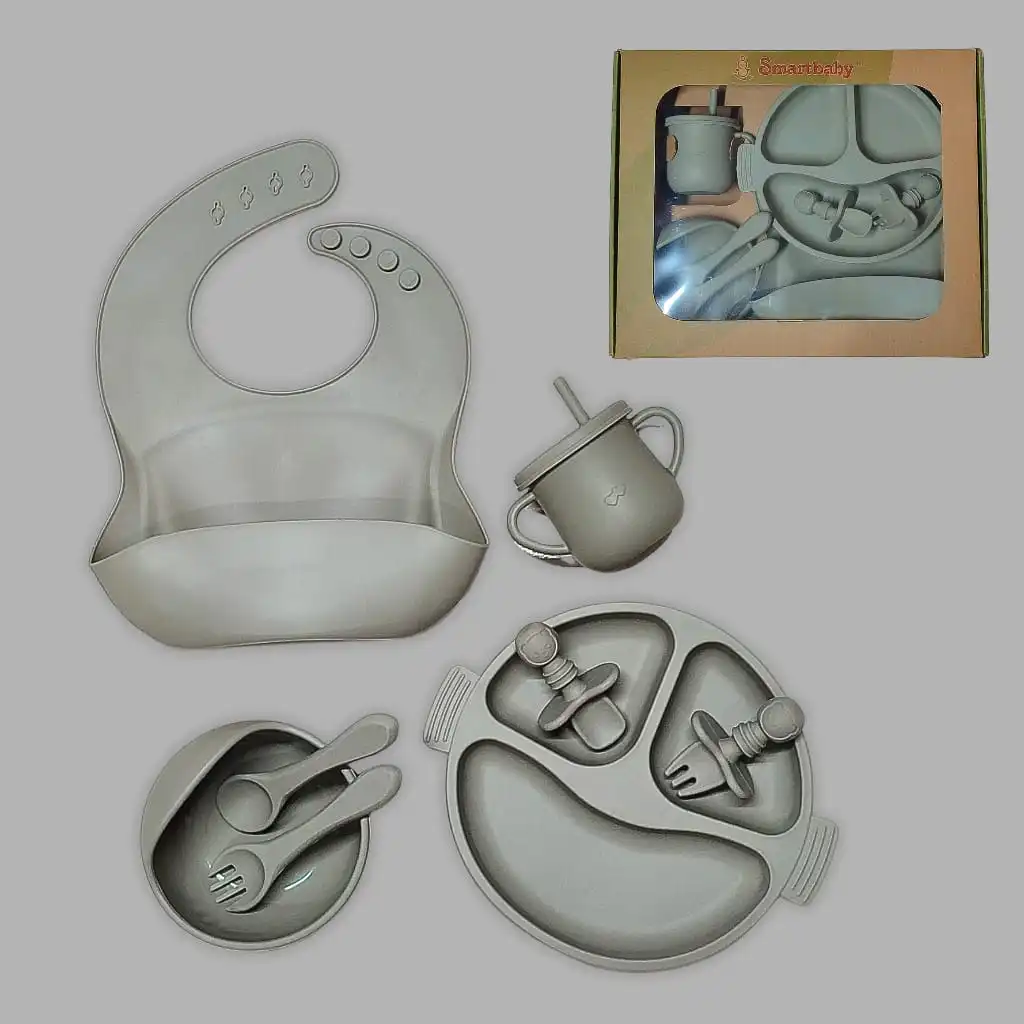 Smartbaby Full Silicone Feeding Tableware Set 8 pcs - Olive Green